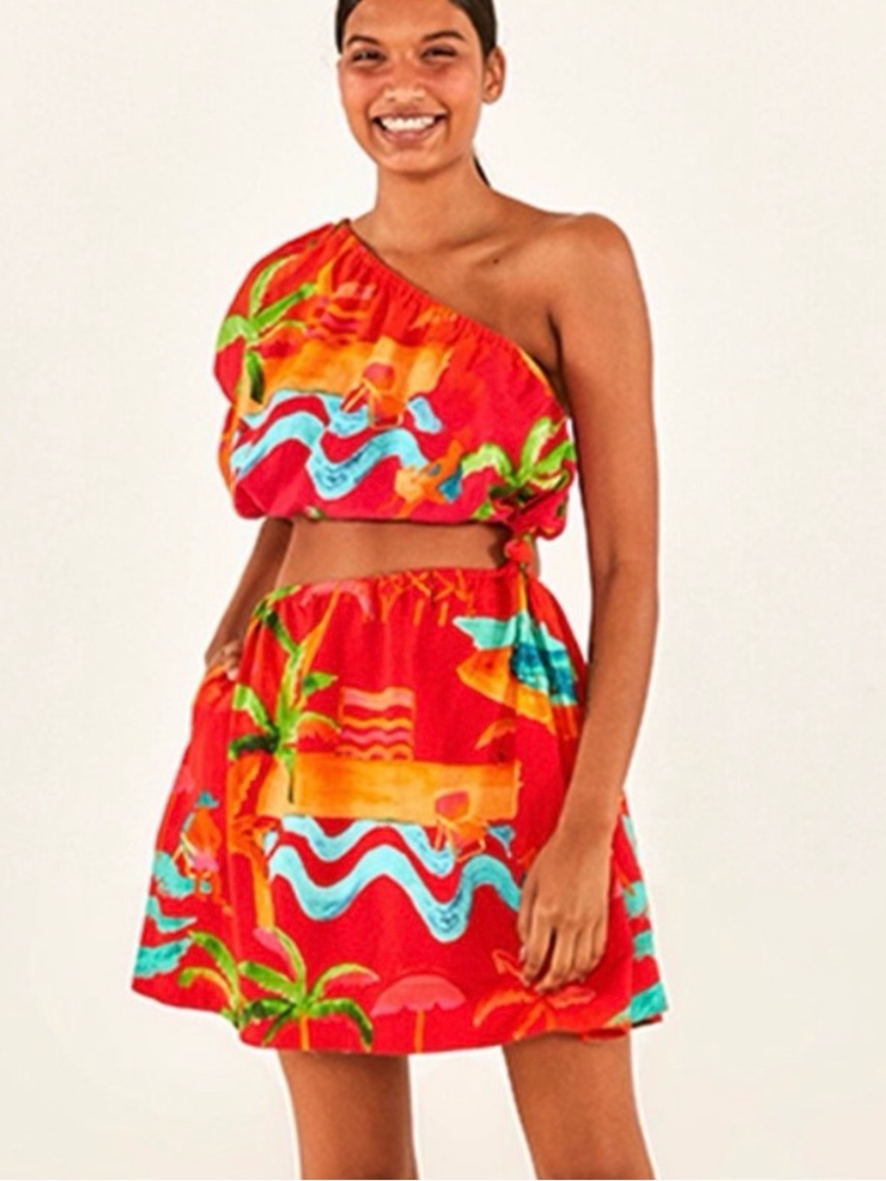 NWT Farm Rio XS One-Shoulder Cutout Linen Blend Mini Dress